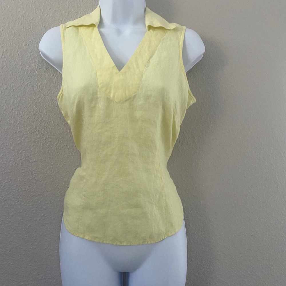 Ann Taylor 100% Irish Linen Butter Yellow Top Small Tie Back Vintage Lightweight